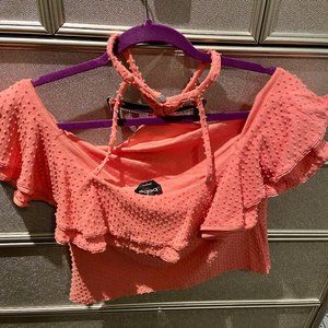 BEBE Womens Peach Off the Shoulder Top Sz. L